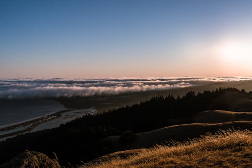 Silhouette of Forest Mountains Under Cloudy Sky