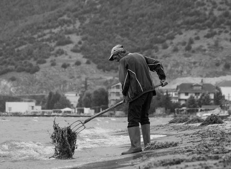 Man Cleaning The Seashore