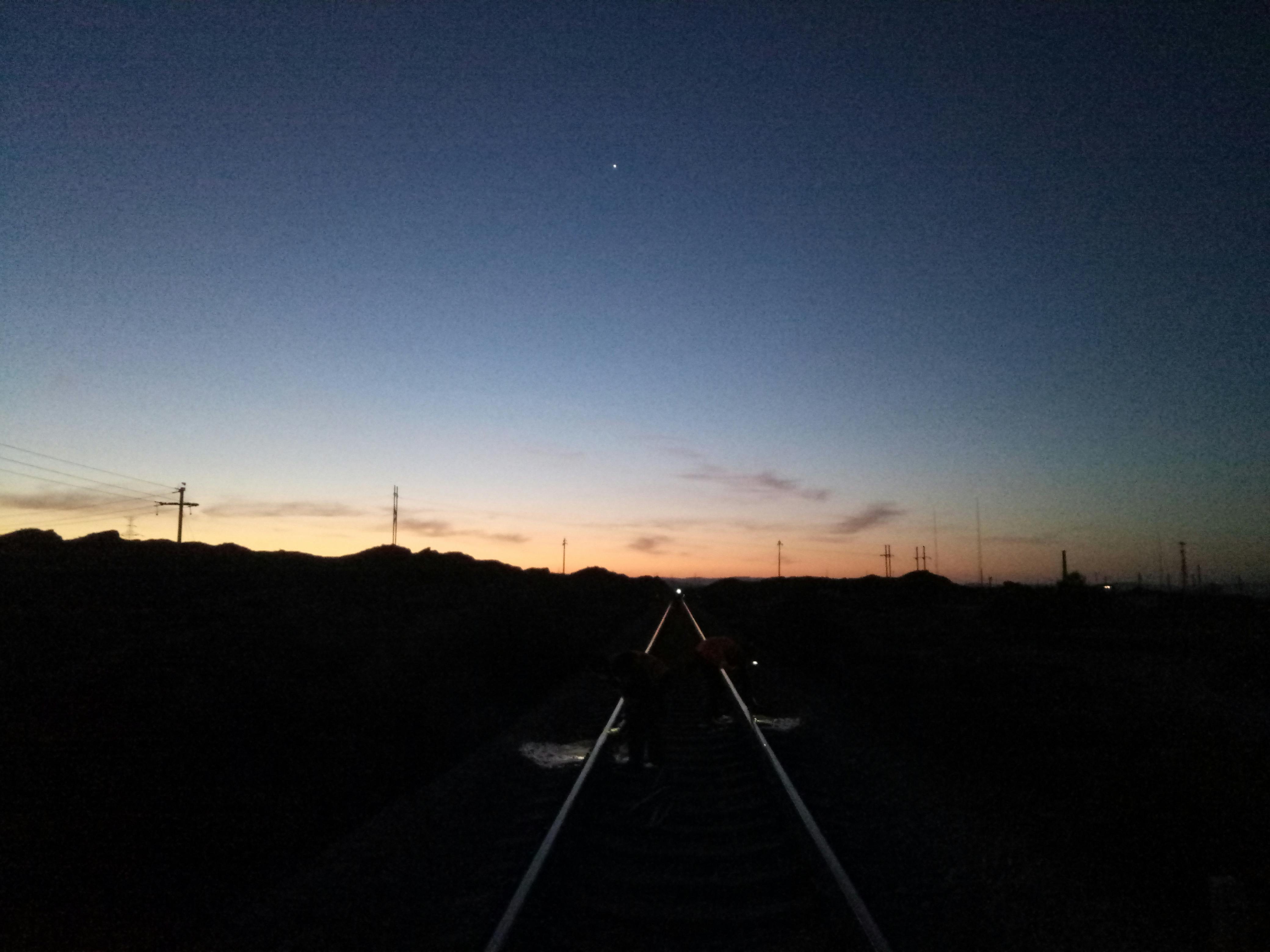 Free stock photo of railway setting sun
