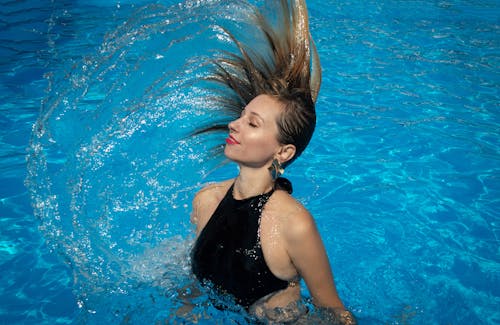 Girl in Black Swimsuit in Water