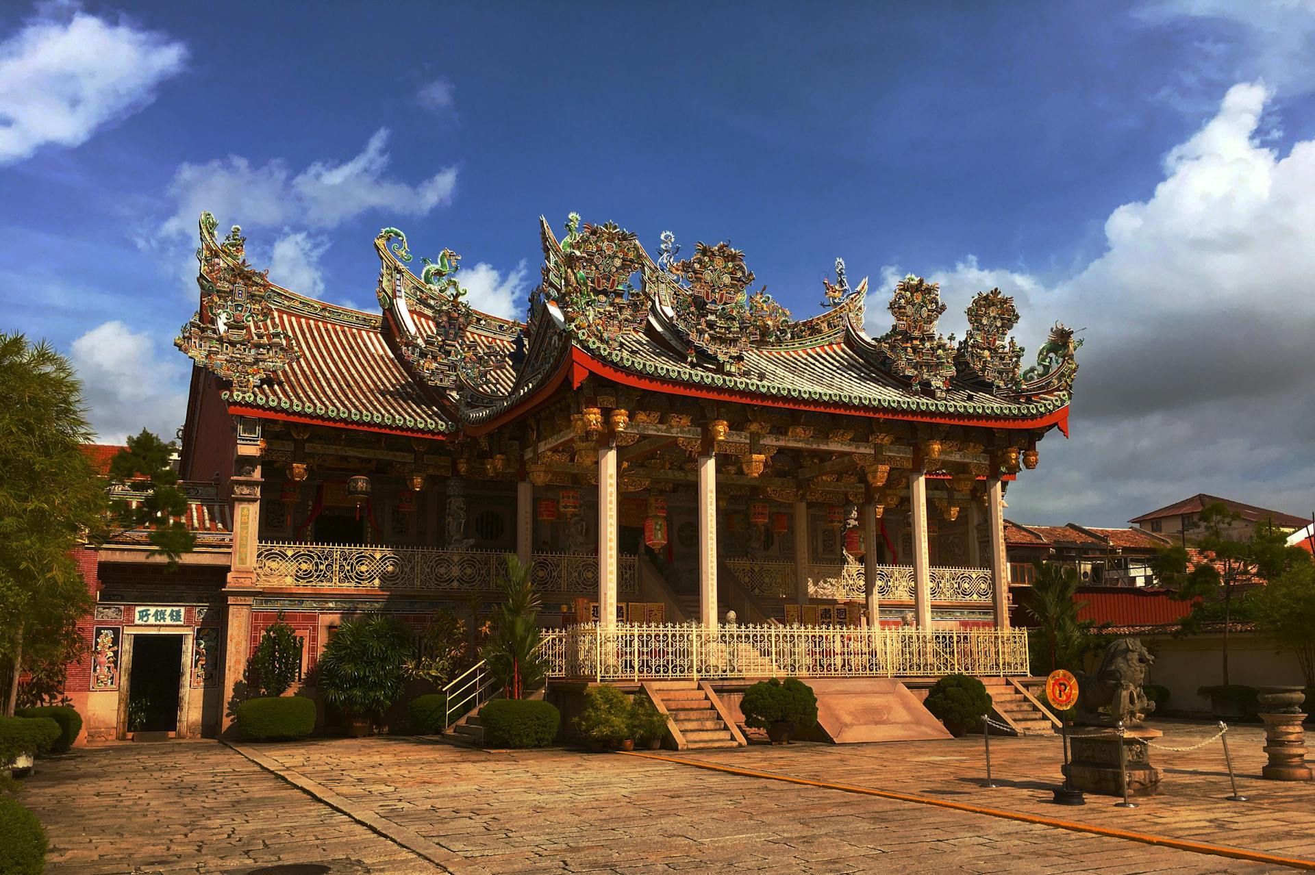 Ornate architecture of Leong San Tong Khoo Kongsi in George Town, Penang, Malaysia.