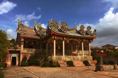 Free Ornate architecture of Leong San Tong Khoo Kongsi in George Town, Penang, Malaysia. Stock Photo