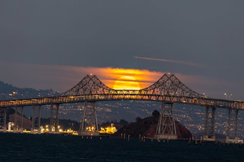 Suspension Bridge Over the Water During Sunset