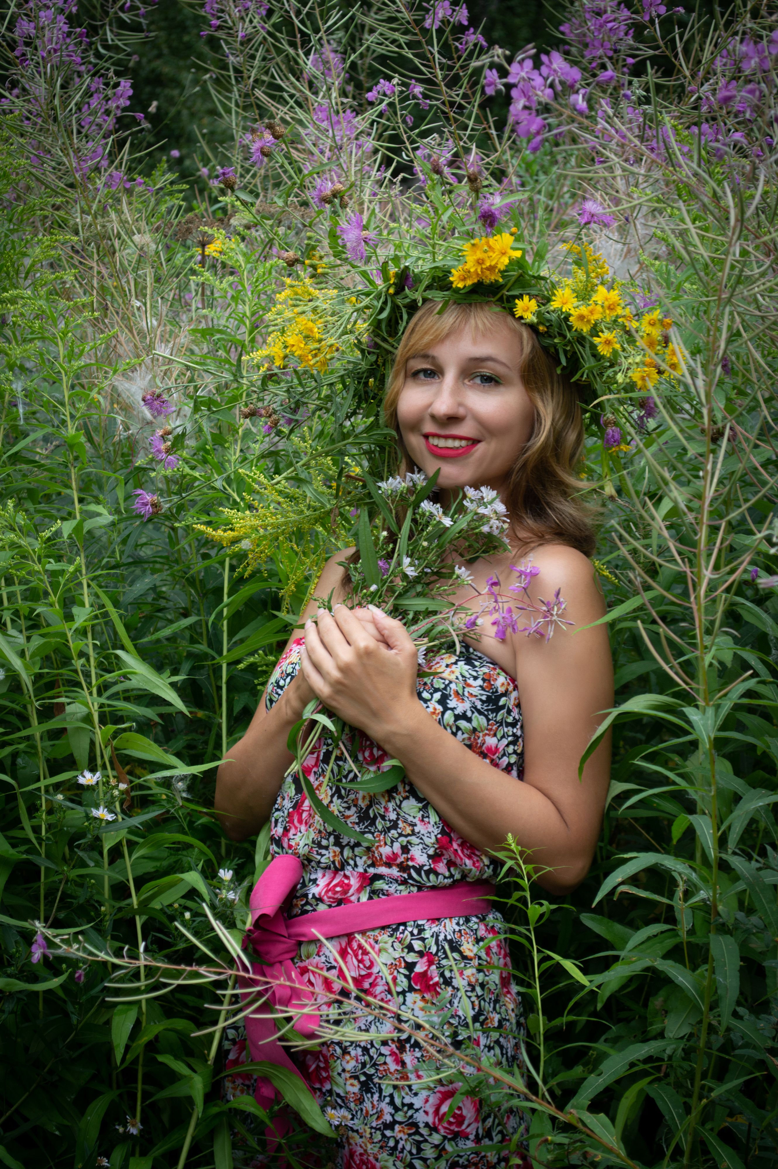 A Woman Wearing pink Floral Dress Standing in the Garden · Free Stock Photo