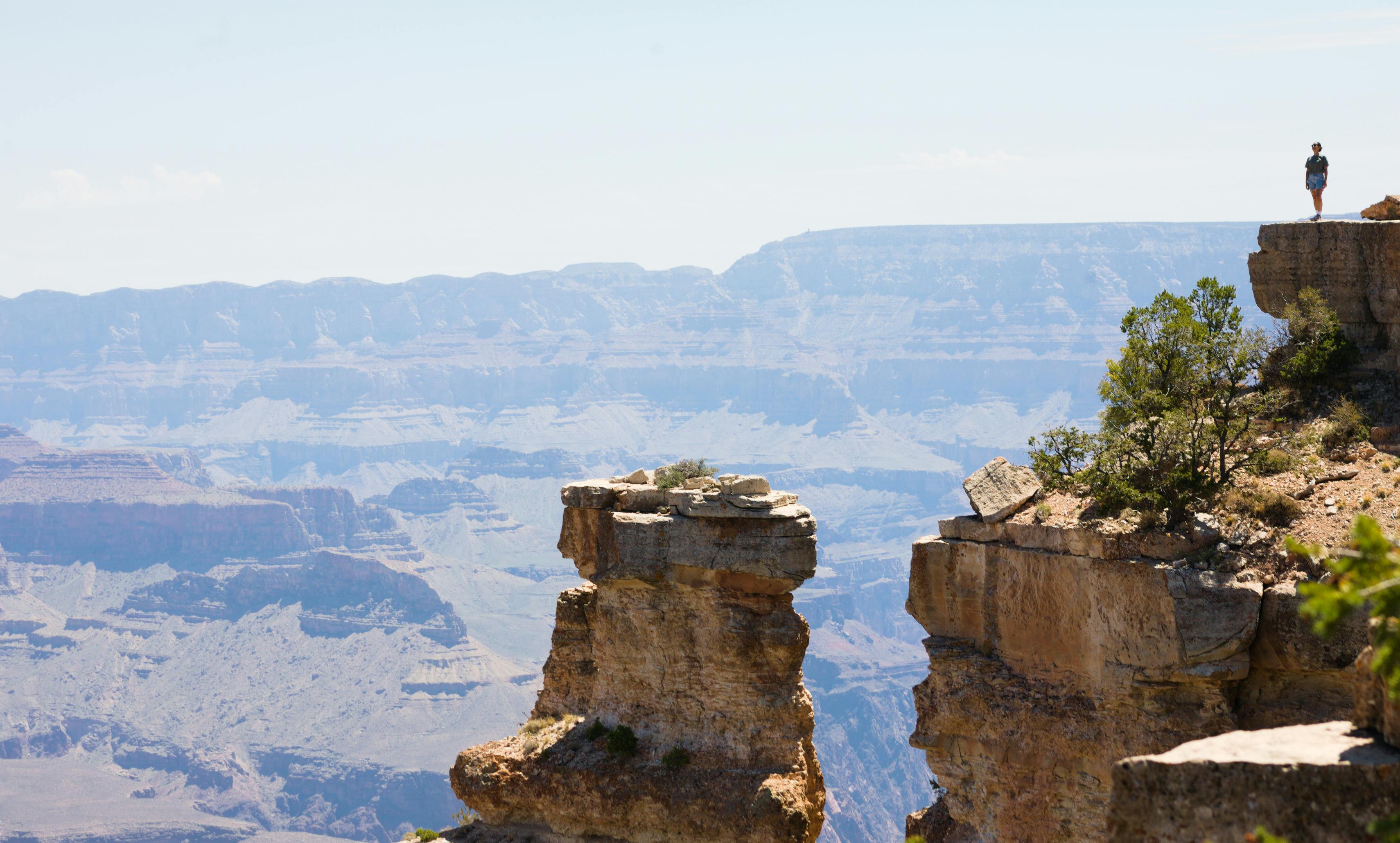 drone shot of a person at the grand canyon national park