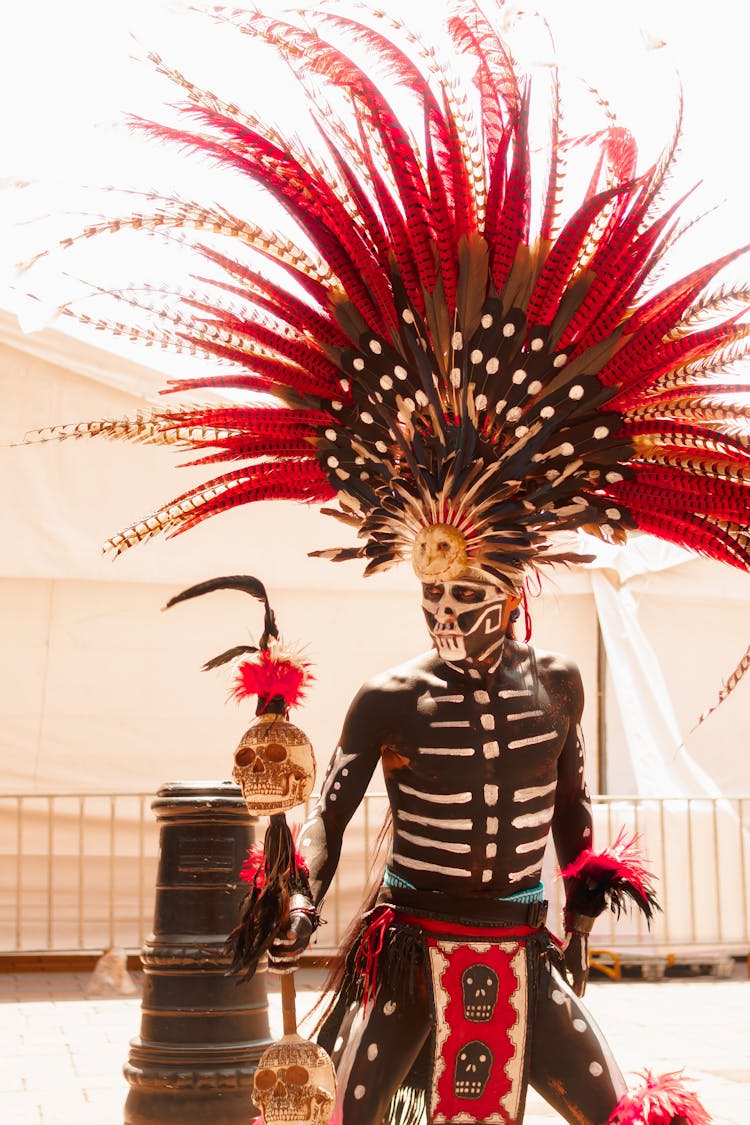 Aztec Dancer With Feathers On Head