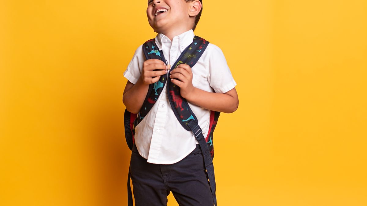 Back to school water bottles, child wearing a backpack ready for school