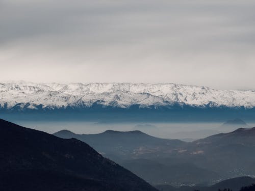 View of a Snowcapped Mountain Range 