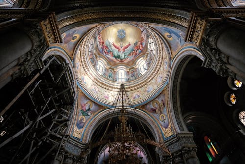 Free Painting on Ceiling in Cathedral in Moscow  Stock Photo