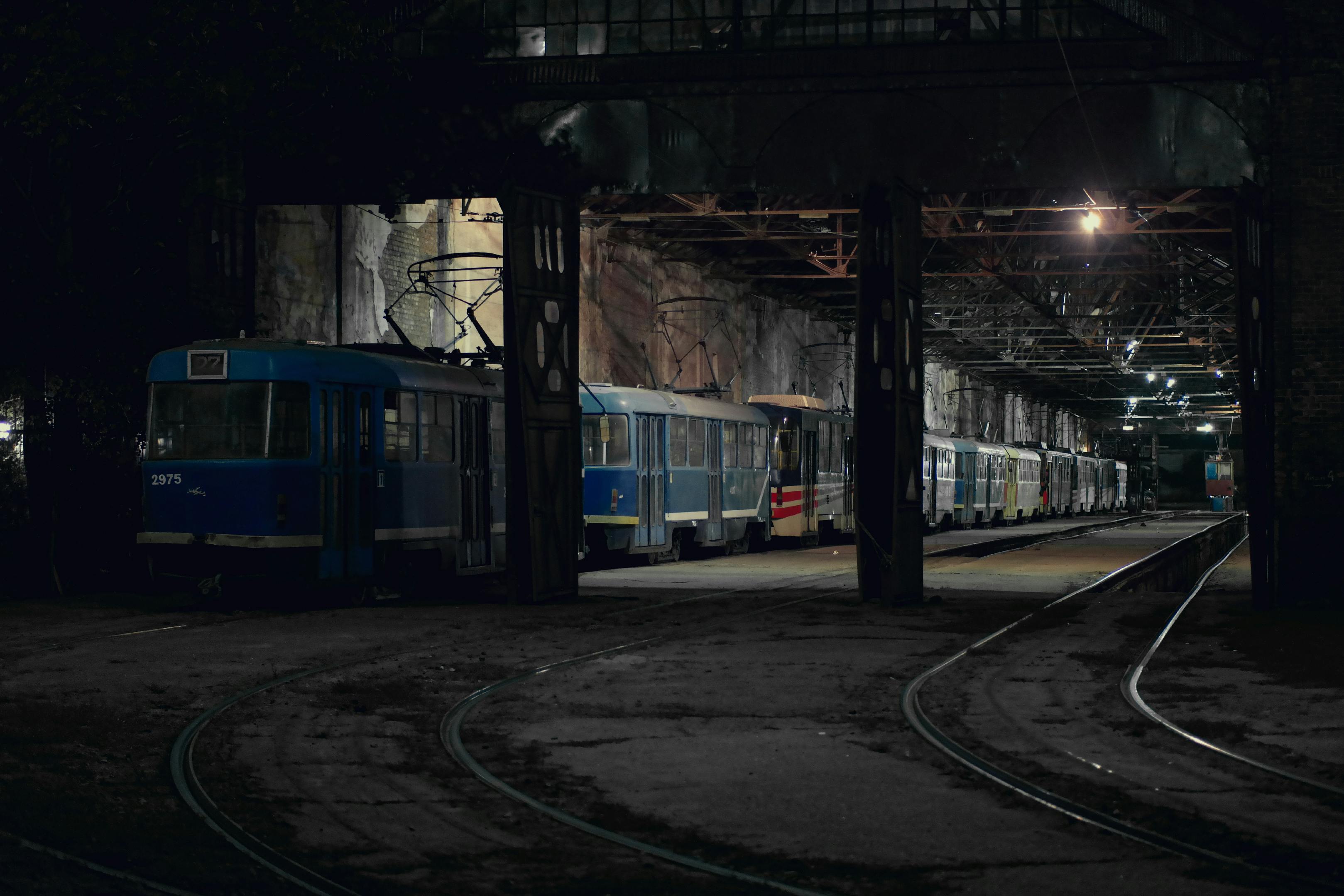 blue train on train station