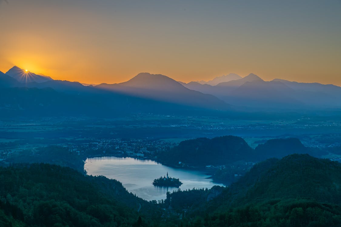 Free Sunrise Over Lake Bled Stock Photo