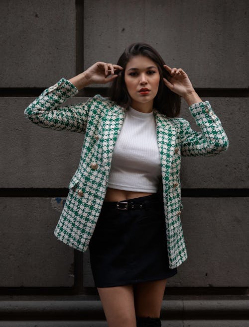 Model in Checked Jacket
