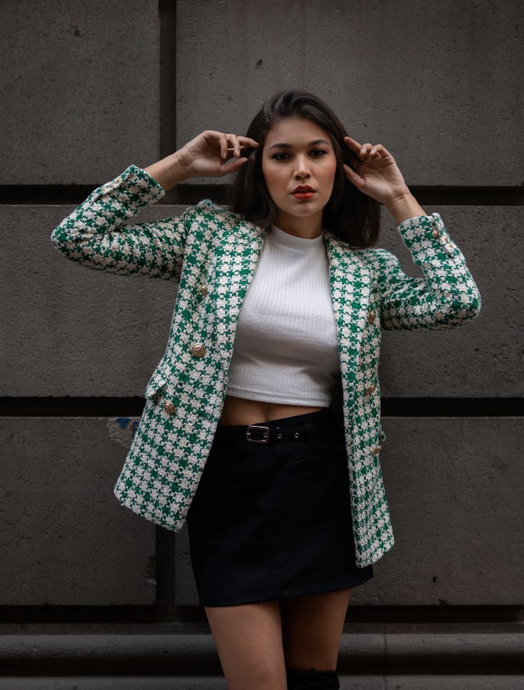 Model In Checked Jacket