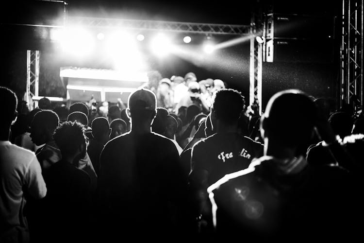 Grayscale Photo Of People At A Concert