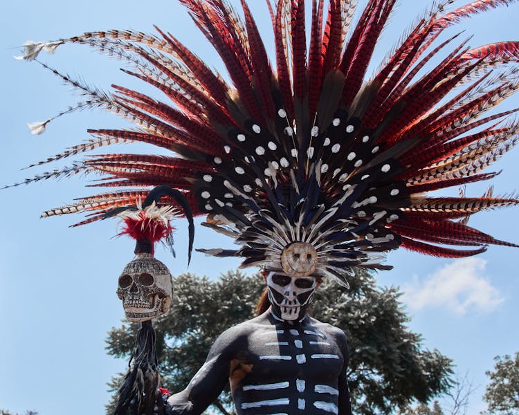 Person Wearing Full Body Paint And Headdress