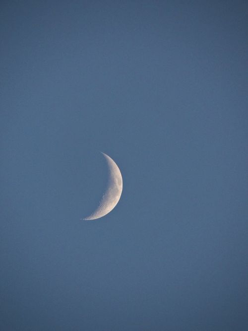 Free A crescent moon beautifully captured against a clear evening sky in São José dos Campos, Brazil. Stock Photo