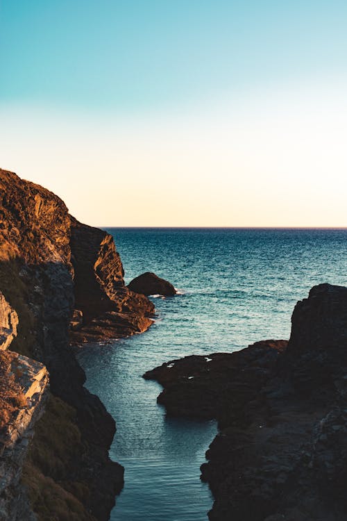 Clear Blue Sky over a Rocky Coast