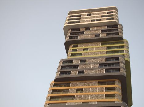 Low angle view of modern architecture in Lusail City, highlighting innovative urban design.