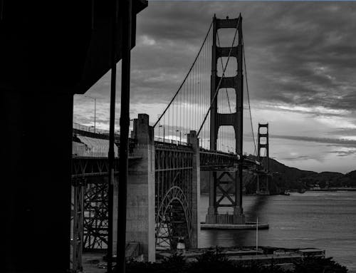 Kostnadsfri bild av Golden Gate-bron, gråskale, hängbro