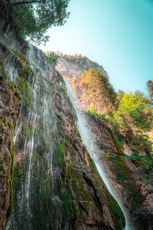Low Angle Photo of Waterfalls