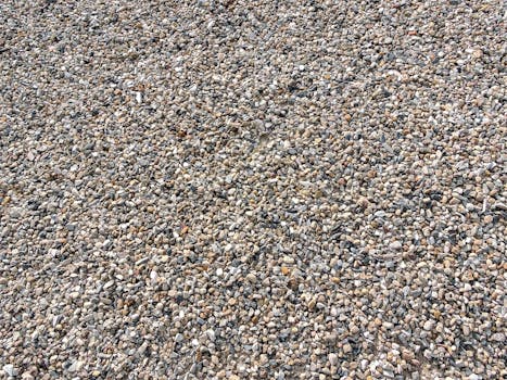Detailed texture of small gravel stones in a dry setting.