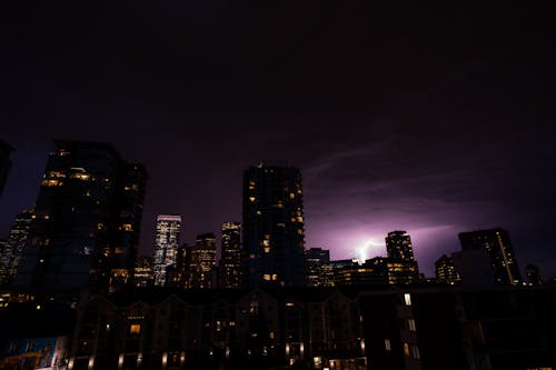 Dramatic Sky with Lightning over City