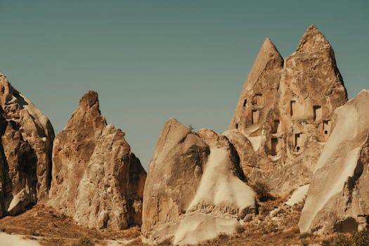 Explore the unique eroded rock formations of Cappadocia with ancient cave dwellings and rich geology.