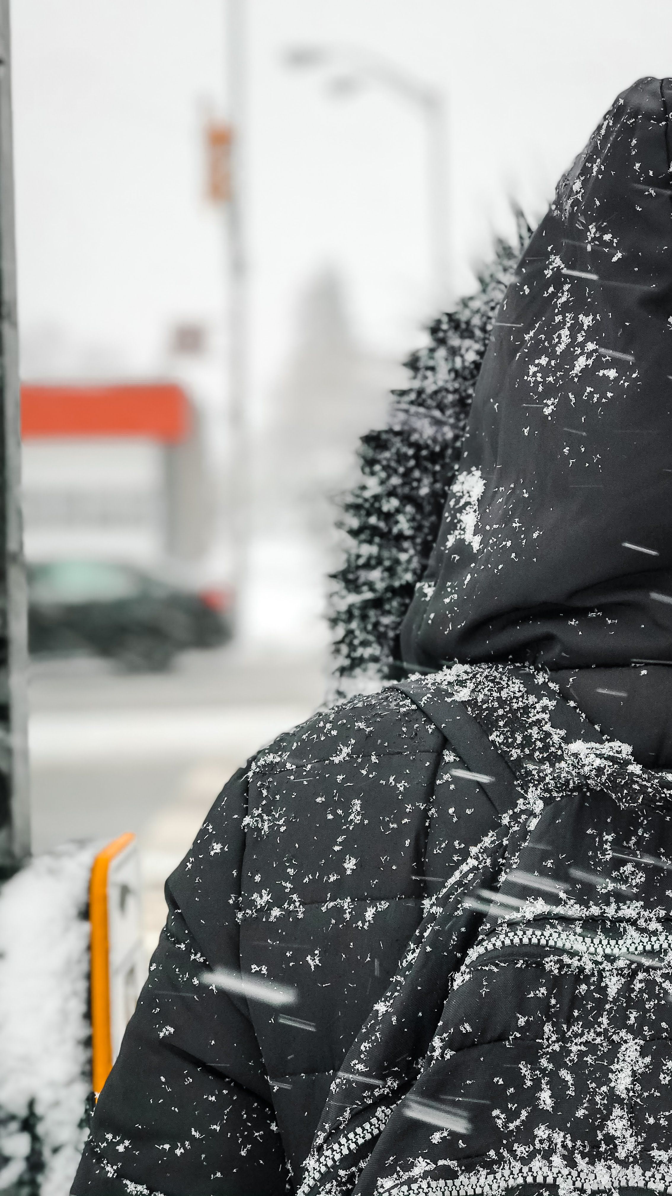 Person bundled in a winter coat walking through heavy snowfall