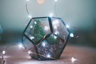 用灯串装饰的玻璃容器，营造出温暖的环境氛围