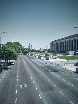 Wide aerial view of Avenida Figueroa Alcorta showcasing traffic lanes in Buenos Aires, Argentina.