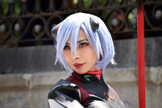 Creative close-up portrait of a cosplayer dressed as an anime character taken in Ciudad de México.