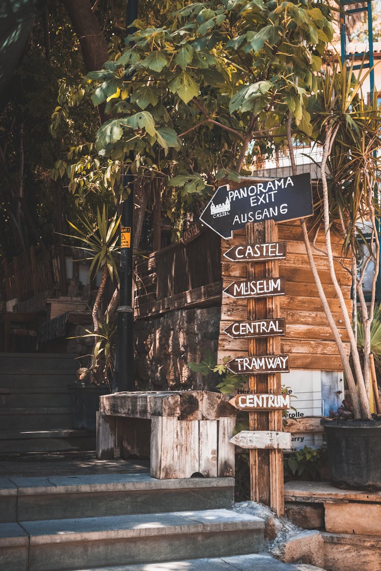 Wooden Arrow Signs On The Street