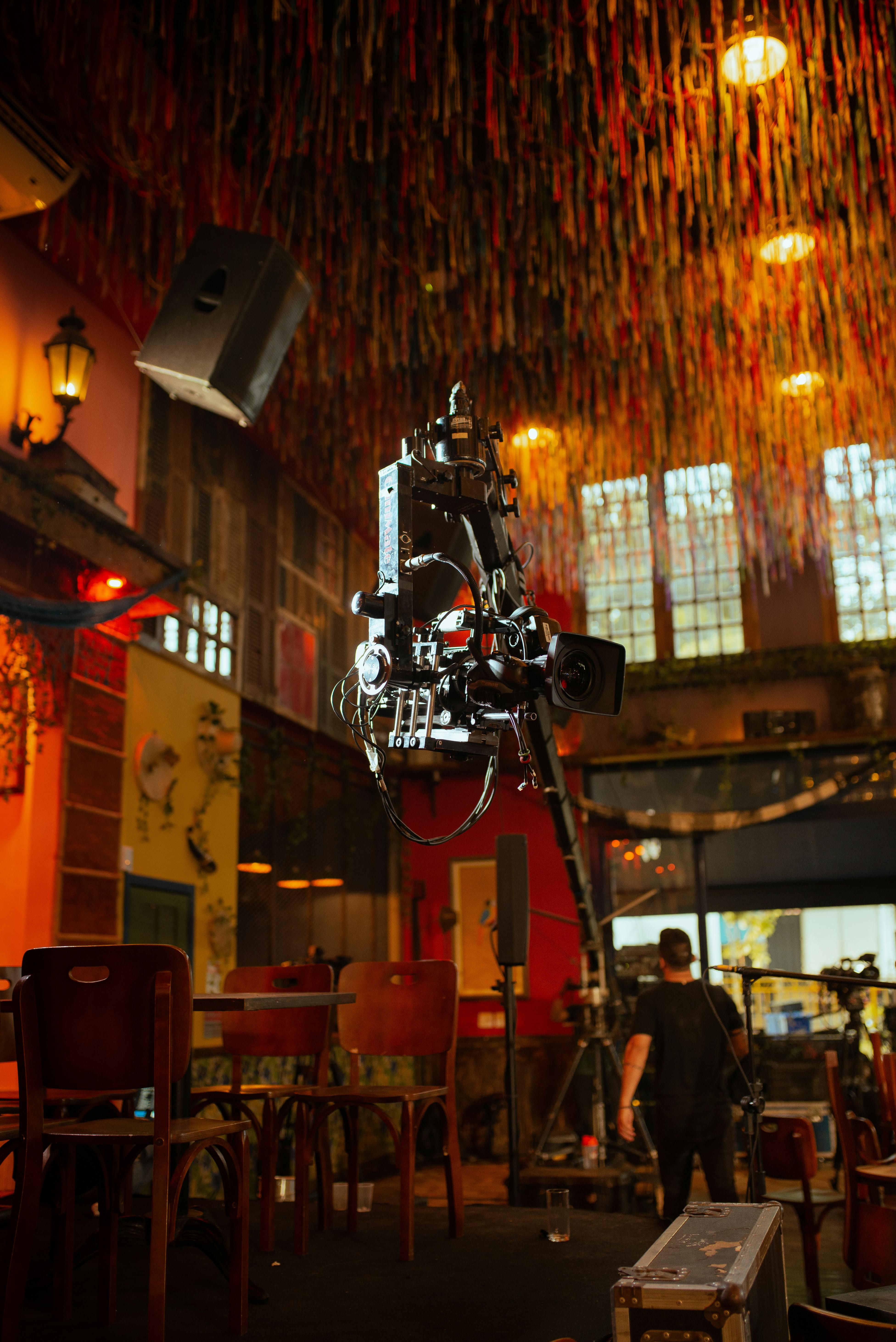 Filming equipment and assets at a location.