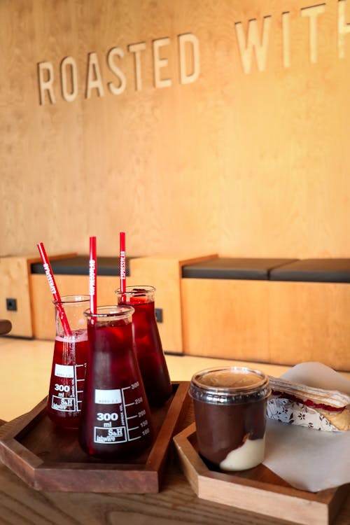 Clear Glass Jars with Red Straw 