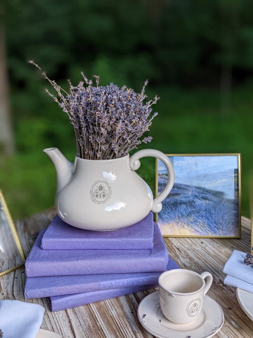 Purple Flowers on a Teapot