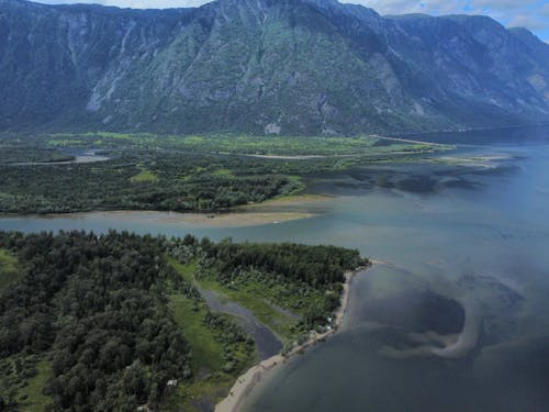 Drone Shot of a Lake and Mountain