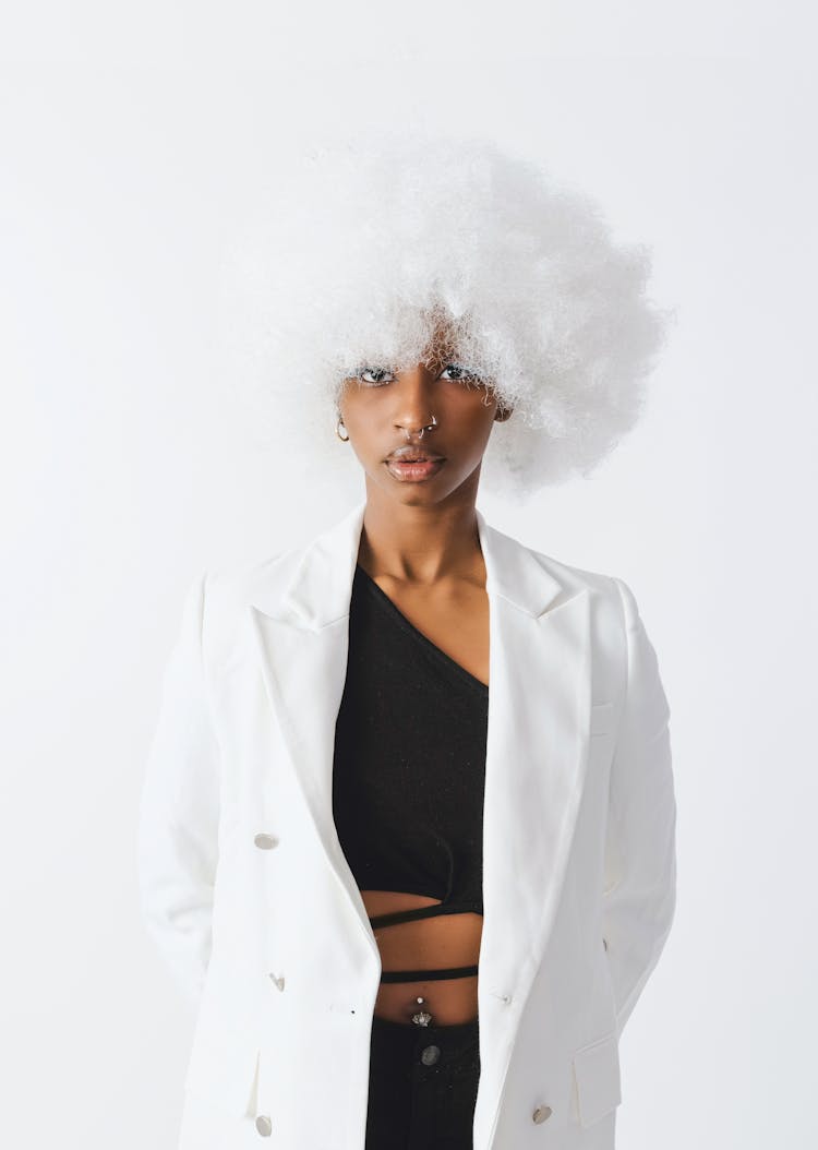 Portrait Of Woman In White Wig In Studio