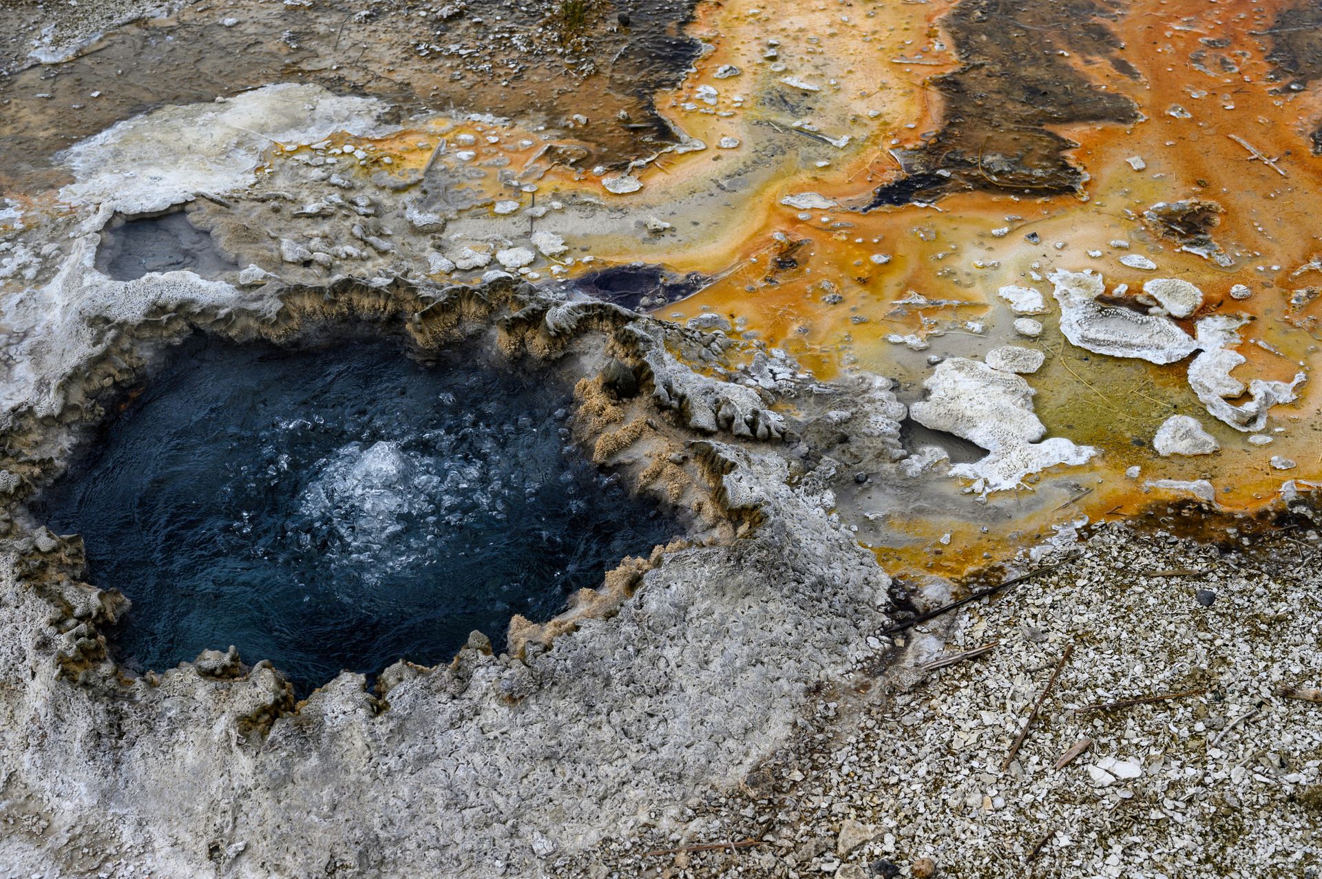 A Boiling Body of Water at Grand Prismatic Spring in Yellowstone National Park, Wyoming,
