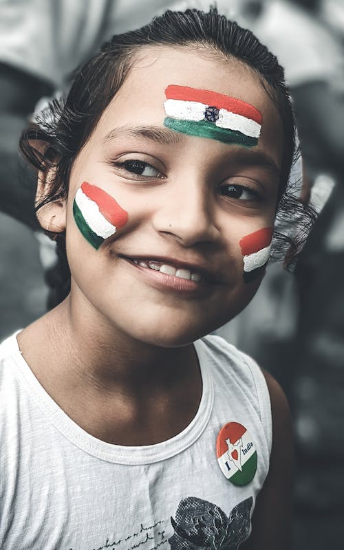 Young Girl with Flags Painted on Her Face