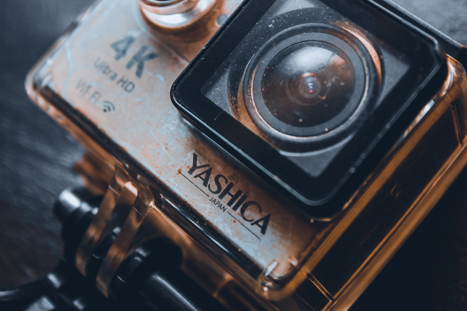 Detailed close-up of a vintage Yashica camera showcasing lens and design elements.