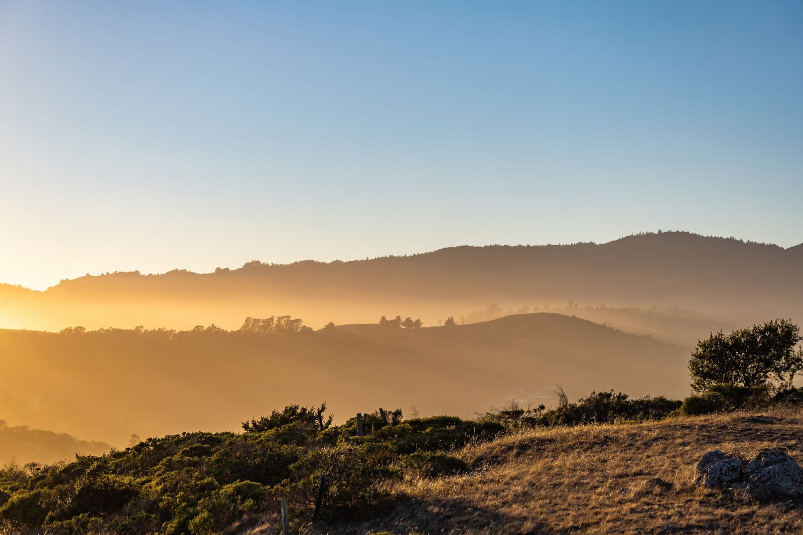Golden hour light over the hills surrounding Poway Valley