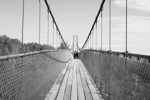 グレースケール, シンメトリー, つり橋の無料の写真素材