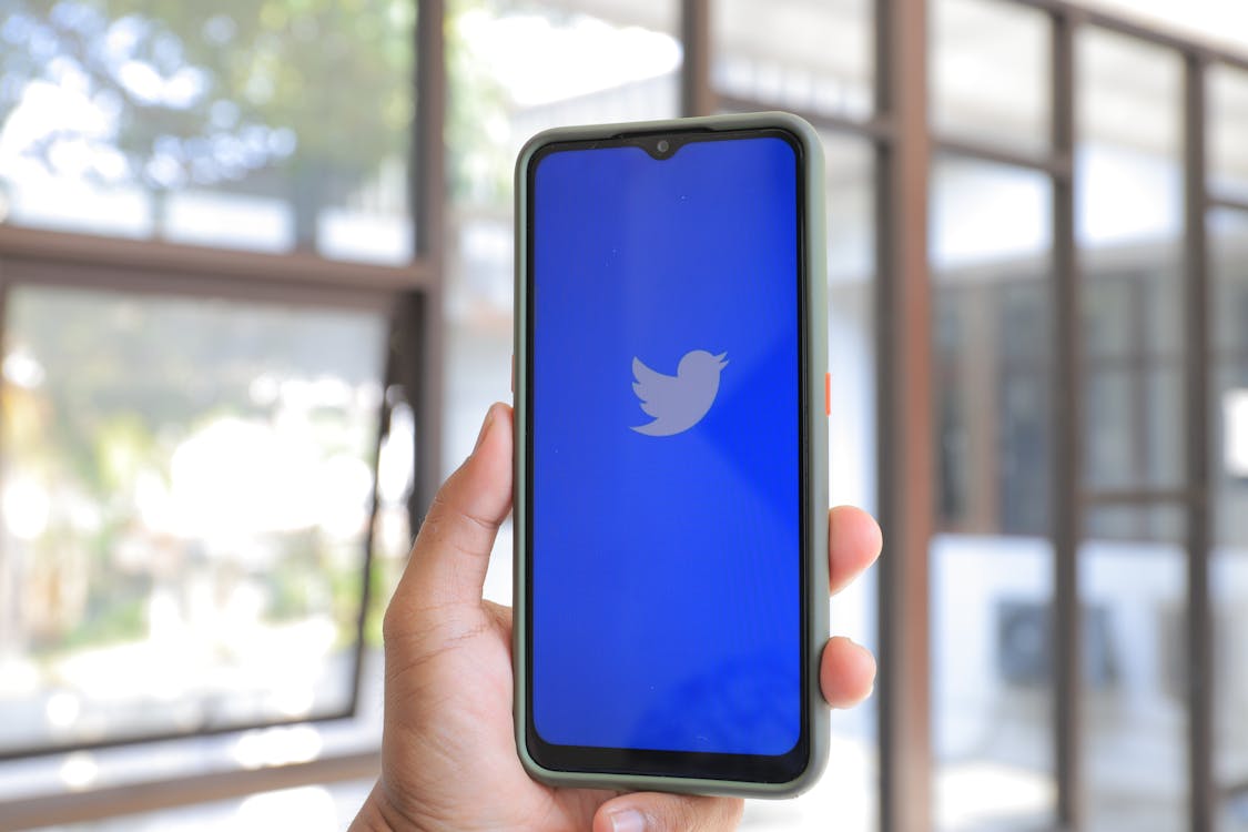 A phone with the Twitter logo loading screen.