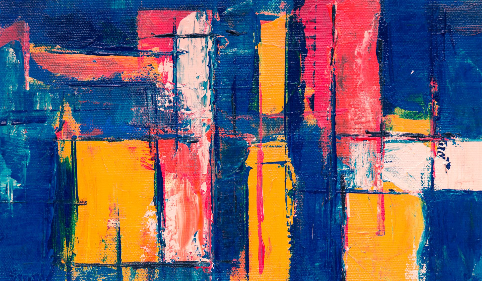 Colorful abstract acrylic painting with bold strokes and vivid colors on canvas.