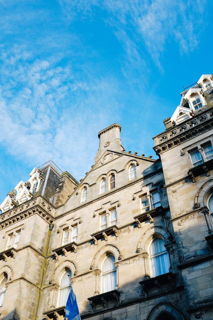 Low Angle Shot Of The Facade Of Queens Hotel, Dundee, Scotland, UK 