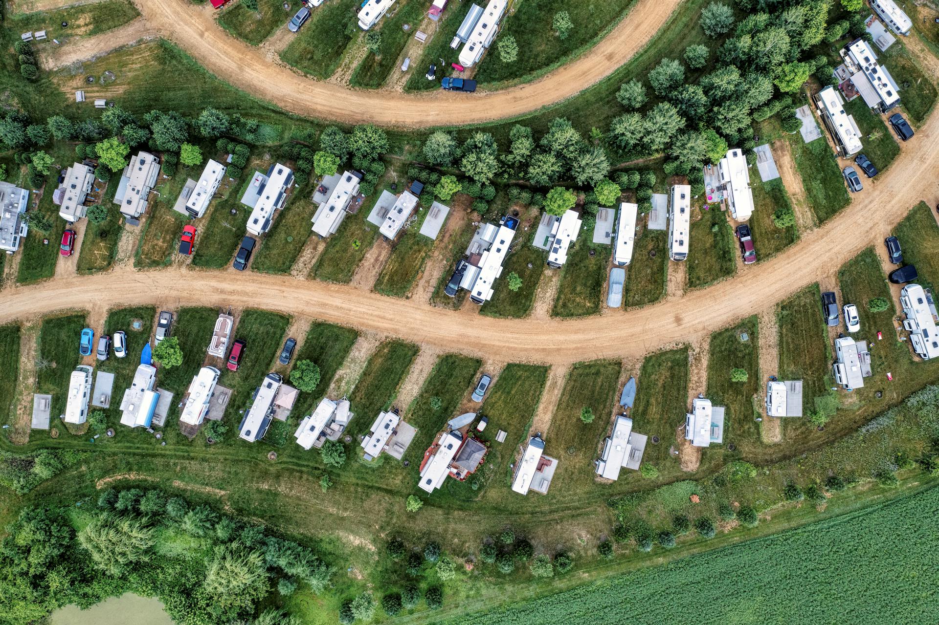 Bird's-eye View of Parked Cars and Motorhomes
