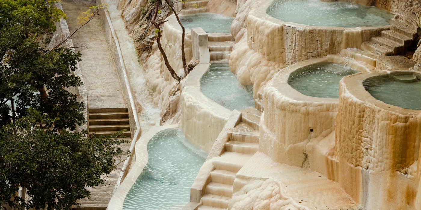 Natural hot spring pools with stunning rock formations at Tolantongo, Mexico.