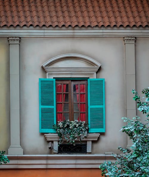 Building with Green Window Shutters