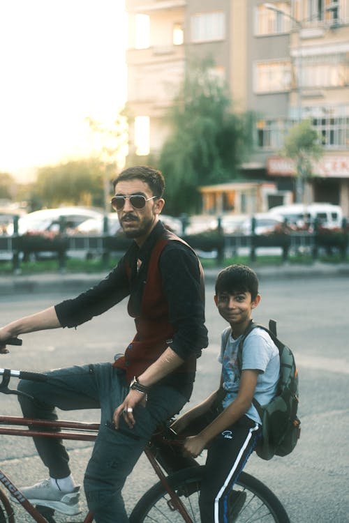 Father and Son Riding Bike