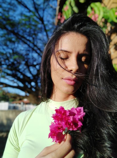 Free flowers and woman Stock Photo